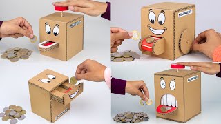 4 Amazing Coin Banks From Cardboard  Amazing Cardboard Projects [upl. by Animehliw]