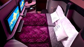 Worlds Best Business Class Qatar Airways B777300ER Qsuite Flight from Doha to Tokyo [upl. by Nylarac]