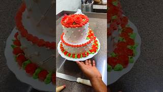 Two Tier Step Cake Design anniversarycake ytshorts flowercake shortvideo twotiercake [upl. by Shayla]