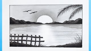 Draw a simple Landscape  Easy Pencil Drawing [upl. by Kotz33]