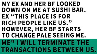 My ex and her lover disdained me at a high end sushi bar However they turn pale knowing who I [upl. by Ulrika]