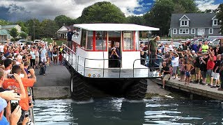 Amphibious Driving Houseboat  First Launch [upl. by Aihsekram]