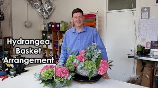 Hydrangea Basket Arrangement  How To Make [upl. by Ahseuqal642]