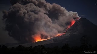 Pyroclastic flows and close up of collapsing lava lobe at night Sinabung Volcano Indonesia [upl. by Ogren786]