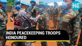 Watch 800 Indian Army troops serving in South Sudan honoured with UN medals [upl. by Doralin]