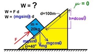 Physics 8 Work Energy and Power 22 of 37 Box pushed up a Frictionless incline [upl. by Alva]