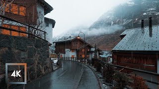 Walking in the Rain Zermatt Switzerland and Mattervispa Rain and City Sounds [upl. by Anivahs]