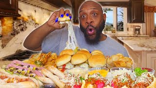 CHEESY SLIDERS SAUSAGE DOGS amp FULL HOAGIES MUKBANGS  EATING SHOW [upl. by Leroj]