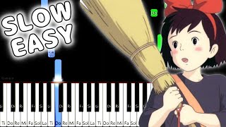 Kikis Delivery Service  A Town With An Ocean View  SLOW EASY Piano Tutorial animelovemen [upl. by Kimberley]