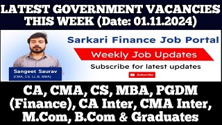 Latest Govt PSU Jobs Update 011124  CA CMA CS MBA CA Inter CMA Inter MCom BCom Graduate [upl. by Soalokcin]