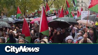 ProPalestinian rally in Montreal gathers thousands [upl. by Llednek877]