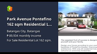 Park Avenue Pontefino 162 sqm Residential Lot For Sale in Batangas City [upl. by Leonteen]