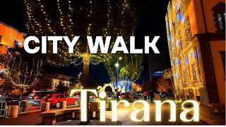 Night Walk Tirana City in Albania Christmas nightlife [upl. by Ysdnil184]