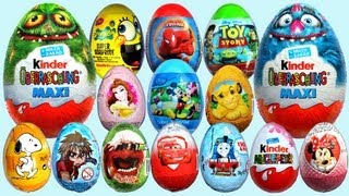 20 Surprise Eggs Kinder Surprise MAXI Mickey Mouse Cars 2 Minnie Mouse Spongebob [upl. by Soluk155]