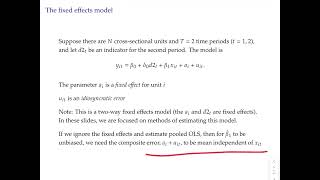 Econometrics topic 9 video 1 Fixed effects model and first differences estimator [upl. by Hgiellek]