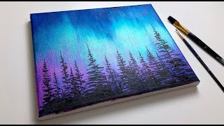 Acrylic Painting For Beginners  Northern Lights Forest  Aurora Acrylic Tutorial [upl. by Cristobal]