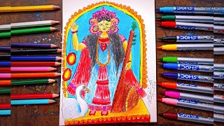 How to draw Saraswati Maa  Saraswati Maa Drawing step by step  Ma Saraswati Painting for beginners [upl. by Schild]