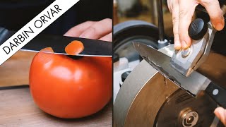 Kitchen Knife Sharpening Turning a DULL Edge into a JAPANESE Bevel with Tormek T8 [upl. by Llerral]