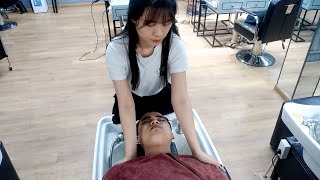 Vietnam Massage Face and Wash Hair in Street Barbershop With Girl Ms Yen Comfortable Relaxation [upl. by Nolan]