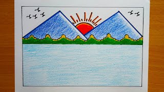 Natural scenery drawing  Beautiful Landscape drawing  Simple scenery drawing Scenery drawing easy [upl. by Van]