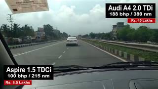 Ford Aspire 15 TDCi chasing Audi A4 20 TDi [upl. by Rybma398]