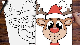 How to draw a Reindeer easy step by step drawing tutorial for Christmas [upl. by Sergu]