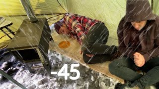 EXTREME Winter SNOW STORM 45C WINTER CAMPING WINTER STORM hits HOT tent FREEZING wind [upl. by Fowler825]