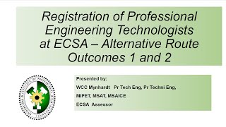 Registration of Technologists at ECSA  Alternative Route Outcomes 1 amp 2 [upl. by Panayiotis624]