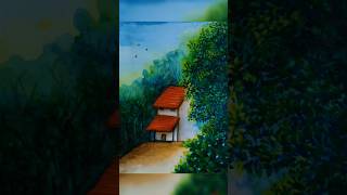 Nature drawing 🌿🏡 Landscape trending art shorts  Chitraqala [upl. by Combes89]