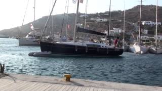 Successful sailboat docking in gusty wind Mykonos [upl. by Sonstrom44]