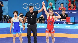 USAs Amit Elor gold winning wrestling vs Zhumanazarova in women Freestyle 68kg Paris Olympics 2024 [upl. by Adnovahs]