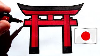 Comment dessiner un Torii Japonais  Arche Japonaise [upl. by Ahsain]