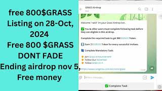 free 800GRASS Listing on 28 Oct 2024 Free 800 GRASS DONT FADE Ending airdrop nov 5 Free money [upl. by Ainak970]