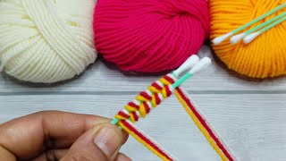 Amazing 3 Beautiful Woolen Yarn Flower making ideas with Cotton Buds  Easy Sewing Hack [upl. by Nidorf393]