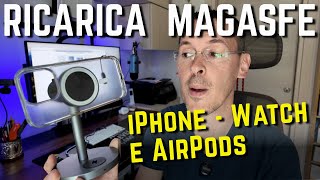 BASE RICARICA 3 in 1 MAGSAFE per Apple con DESIGN MINIMAL iPhone  Watch  AirPods [upl. by Elephus53]