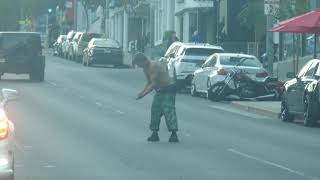 Crazy Homeless Guy Middle of Sunset Blvd West Hollywood Los Angeles California USA October 2021 [upl. by Alakcim]