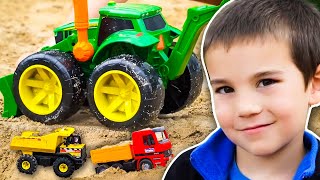 Pretend Play with Construction Trucks for Kids  Diggers Excavators Dump Trucks  JackJackPlays [upl. by Soigroeg]