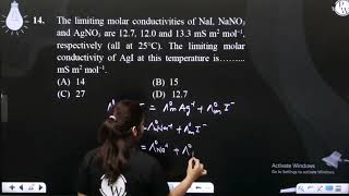 The limiting molar conductivities of NaI NaNO3 and AgNO3 are 127 120 and 133 mS m2 molampndas [upl. by Aiken352]