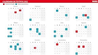 Calendario laboral 2022 en España y en cada Comunidad Autónoma Días festivos y puentes [upl. by Leinad]