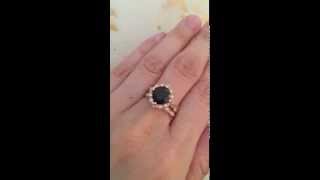 Bridal Set Black Spinel Engagement Ring and Scalloped Diamond Wedding Band Rose Gold La More Design [upl. by Sinnelg]