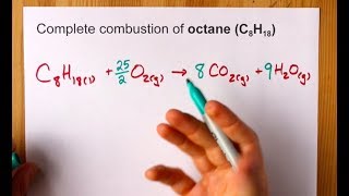 Complete Combustion of Octane C8H18 Balanced Equation [upl. by Shela]