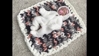 How to Hand Knit a Baby Blanket BeCozi Variegated color chenille yarn [upl. by Bryce228]