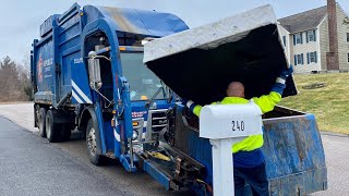 Republic Services Garbage Truck Packing Heavy Post Xmas Trash [upl. by Selbbep357]