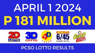 Lotto Result April 1 2024 9pm PCSO [upl. by Ghassan]