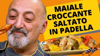 Maiale croccante saltato in padella  Ricetta sfiziosa e veloce nel wok [upl. by Nikolia]