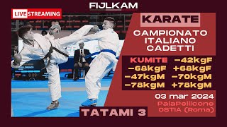 KARATE  Campionato Italiano Cadetti 2024  Day3 Kumite  Tatami3 [upl. by Suryt]