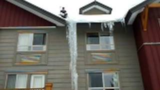 Pemberton Valley Lodge  Giant Icicle Removal  Pemberton BC [upl. by Harragan]