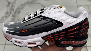 Nike Air Max Plus 3 White Black Team Orange Shoes [upl. by Emanuel]