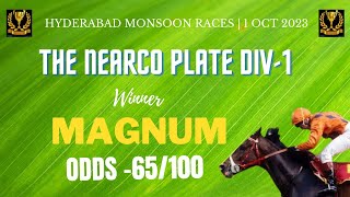 MAGNUM won The Nearco Plate Div1  MAGNUM Horse race Hyderabad Horse Race Highlights Oct 01 2023 [upl. by Jennine264]