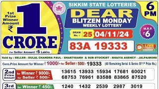 sikkim state dear blitzen monday weekly lottery result  sikkim dear lottery result 04112024 live [upl. by Klein]